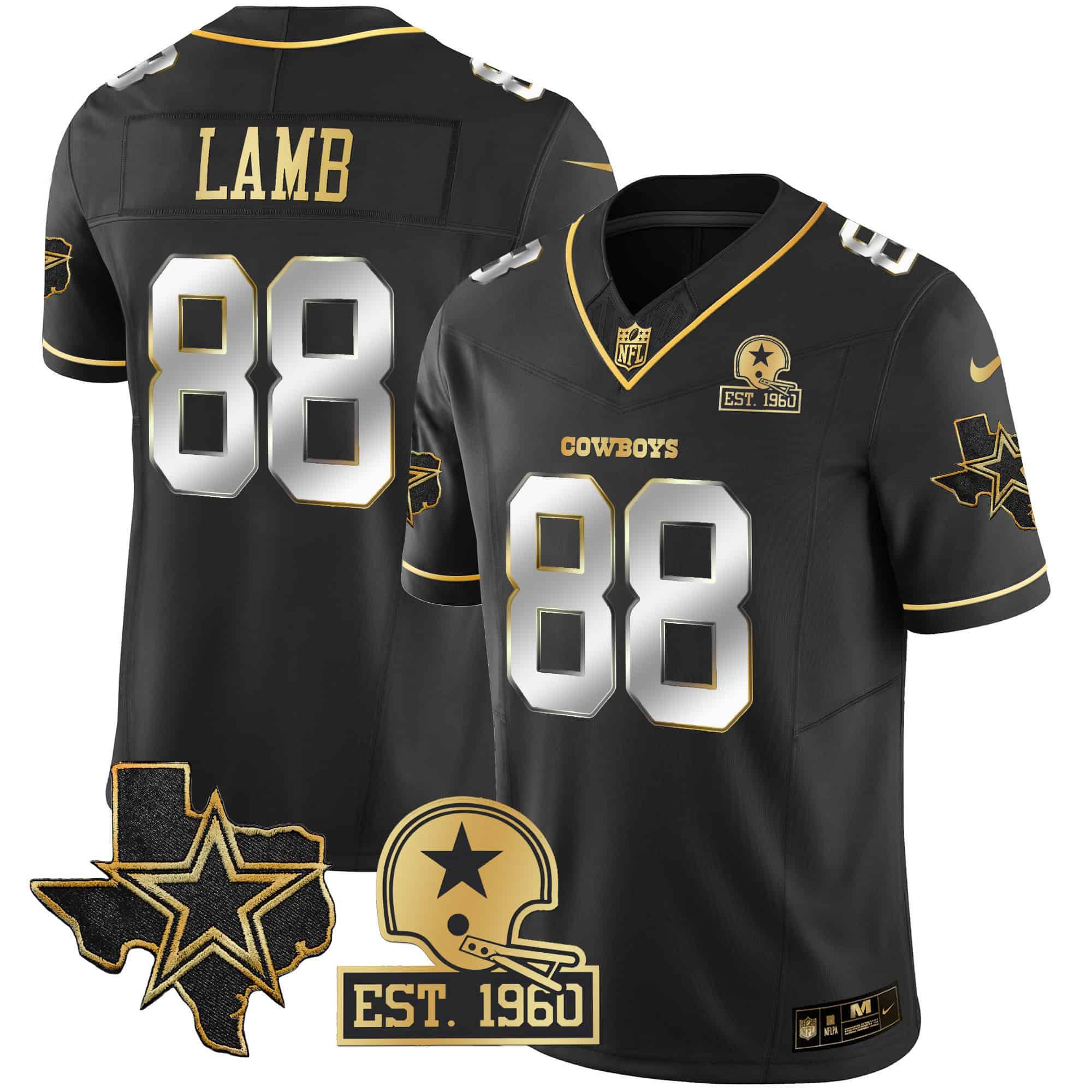 Men Dallas Cowboys 88 Lamb Black Gold 2024 Nike Patch Vapor NFL Jersey style 2